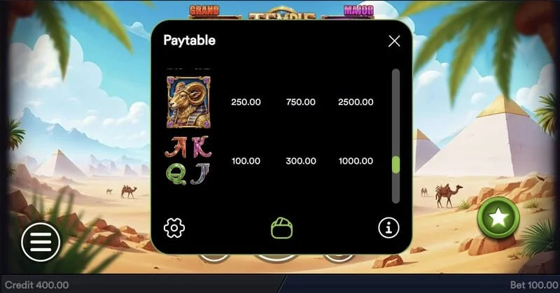 Temple of Treasures - Buy Feature window for bonus purchase